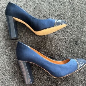 J. Crew round toe blue satin pumps